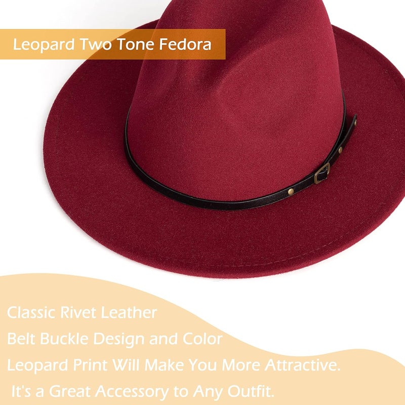 Gossifan Women Two Tone Wide Brim Fedora Felt Panama Hats Classic Belt Buckle - Image 2